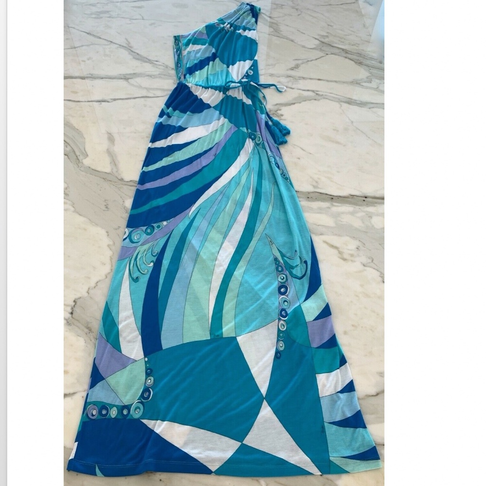 EMILIO PUCCI BLUE PRINTED ONE SHOULDER DRESS MODEL 41WH40 SiZE IT 40 / US 6 NWTS - Picture 2 of 12